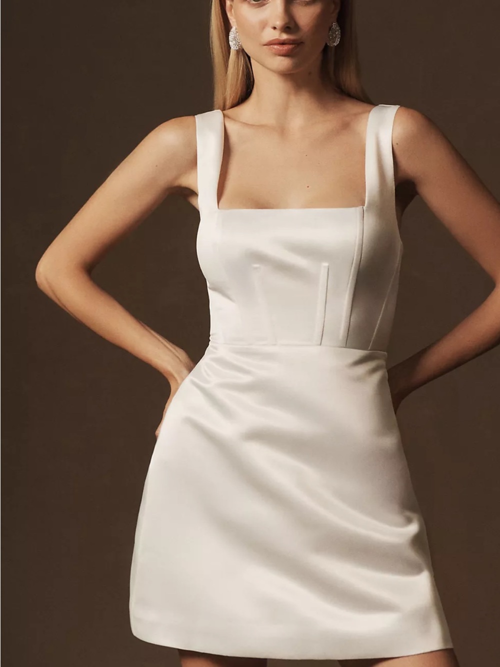 BHLDN Ivory Satin Square-Neck Mini Dress